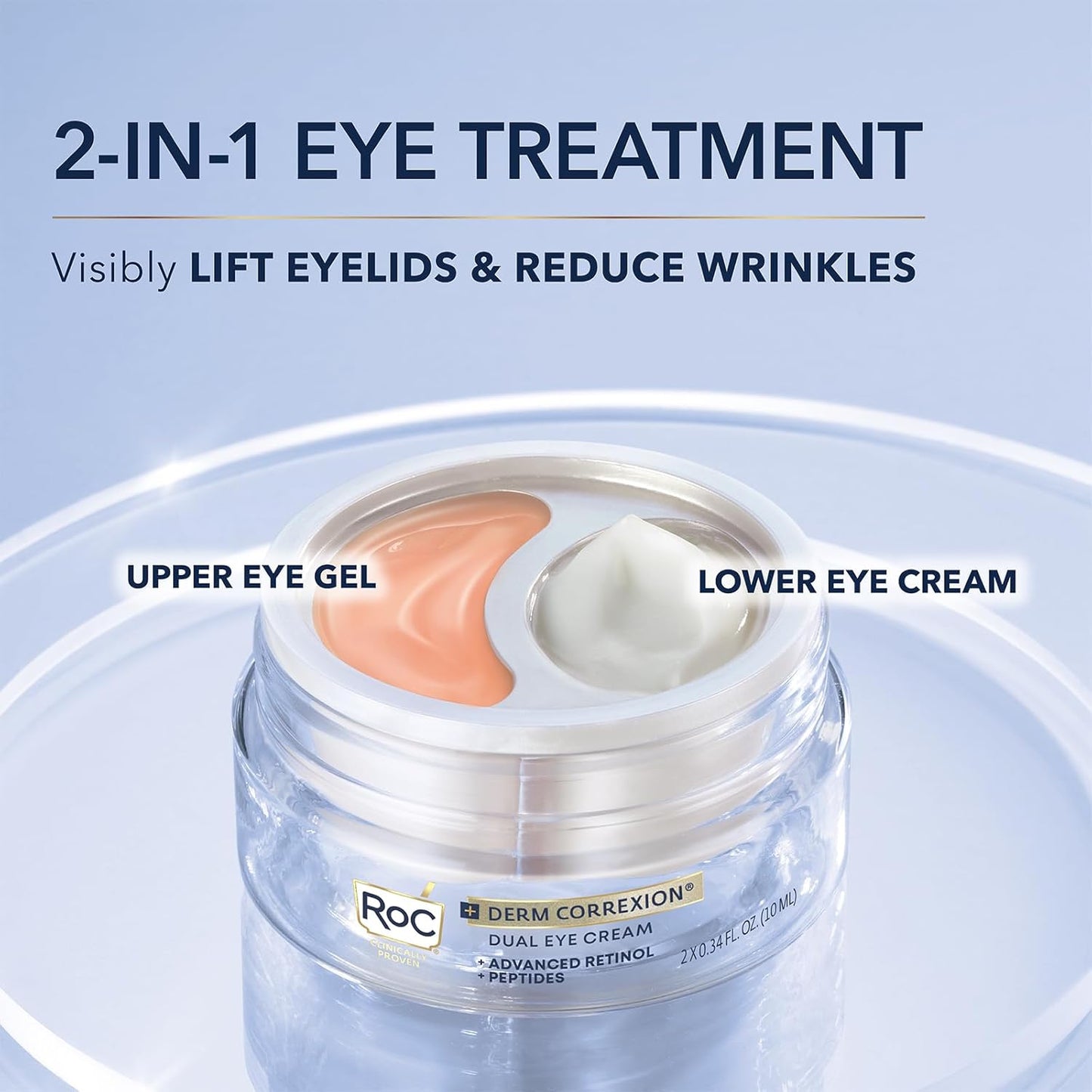ROC Derm Correxion Dual Eye Cream Advanced Retinol & Peptides, 2 x 0.34 fl. oz / 10 ml with Retinol Eye Cream Packette