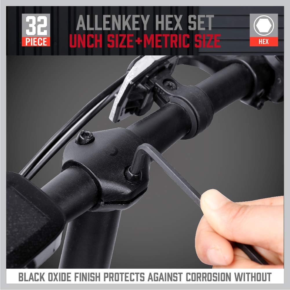 SEDY 32 Pieces Hex Key Wrench Set, Metric And SAE Chrome Vanadium Steel With 2 Piece Of Extension Handle