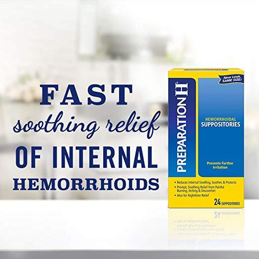 Preparation H Hemorrhoid Symptom Treatment Suppositories Burning Itching & Discomfort Relief (12 Suppositories)