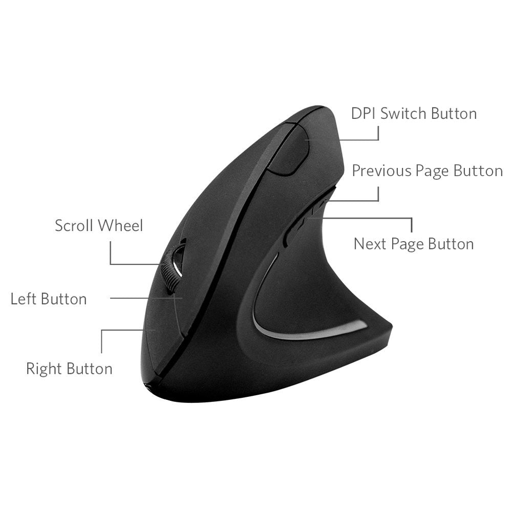 Anker Wireless 2.4G Vertical Ergonomic Optical Mouse for Windows, USB, 800 / 1200 /1600DPI, Black