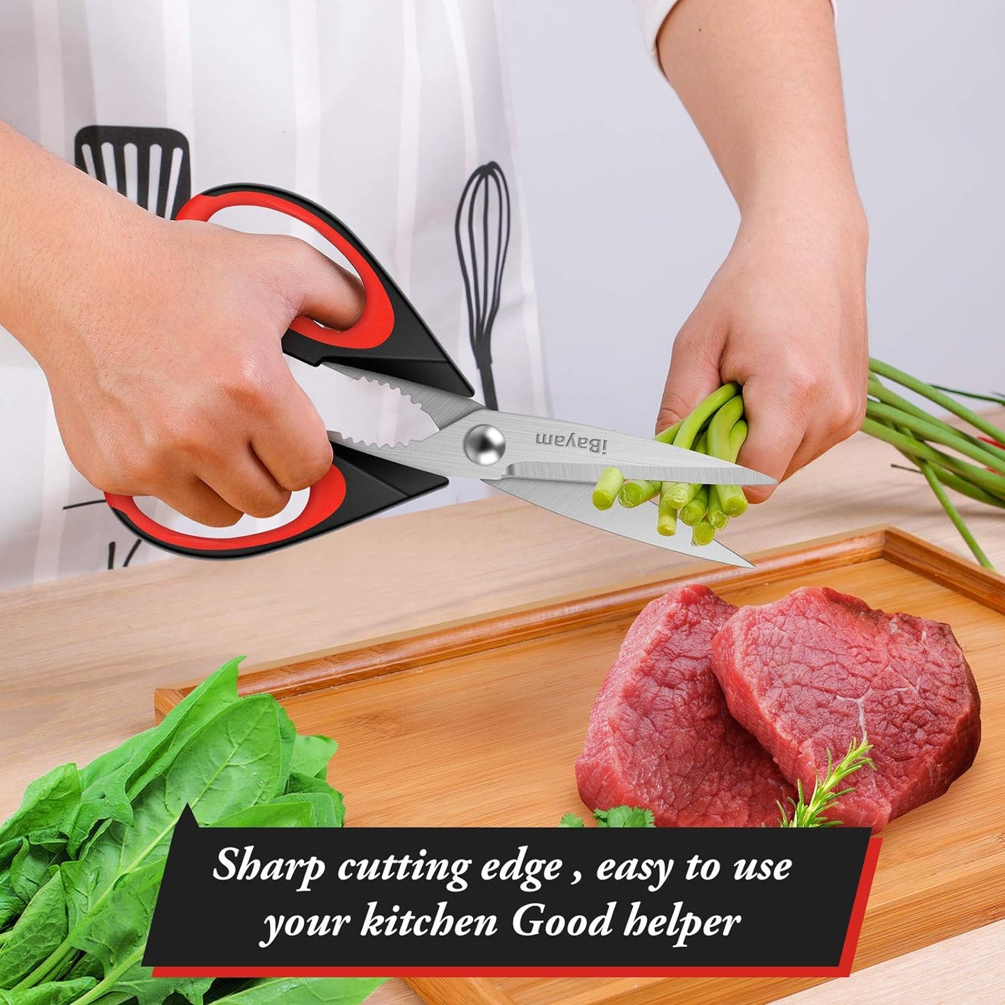 iBayam Premium Kitchen Scissors 2-Pack (Black Red, Black Gray)