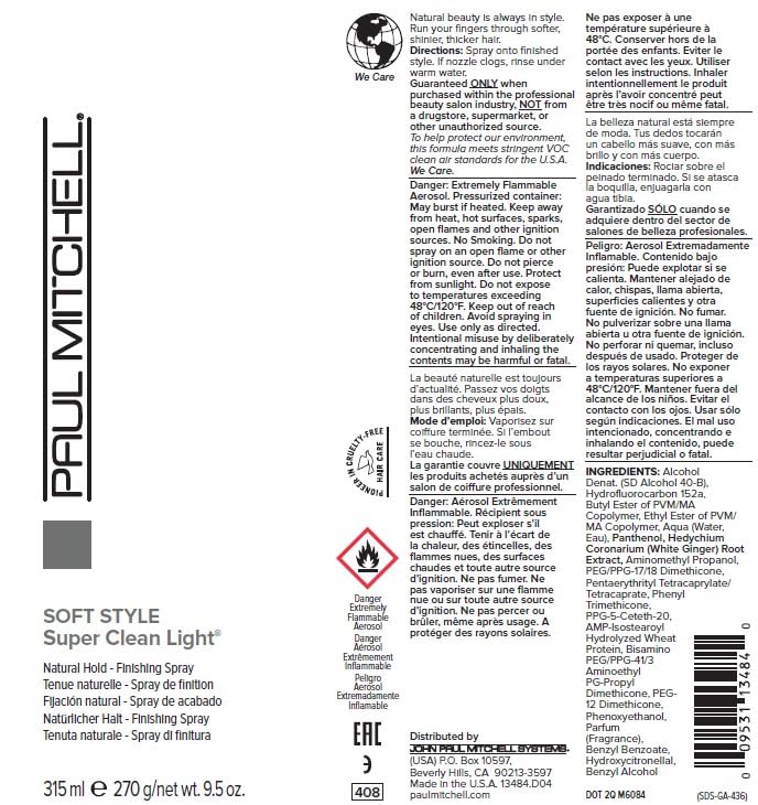 Paul Mitchell Soft Style Super Clean Light Finishing Hairspray, Natural Hold, Touchable Finish, For Fine Hair, 9.5 oz.