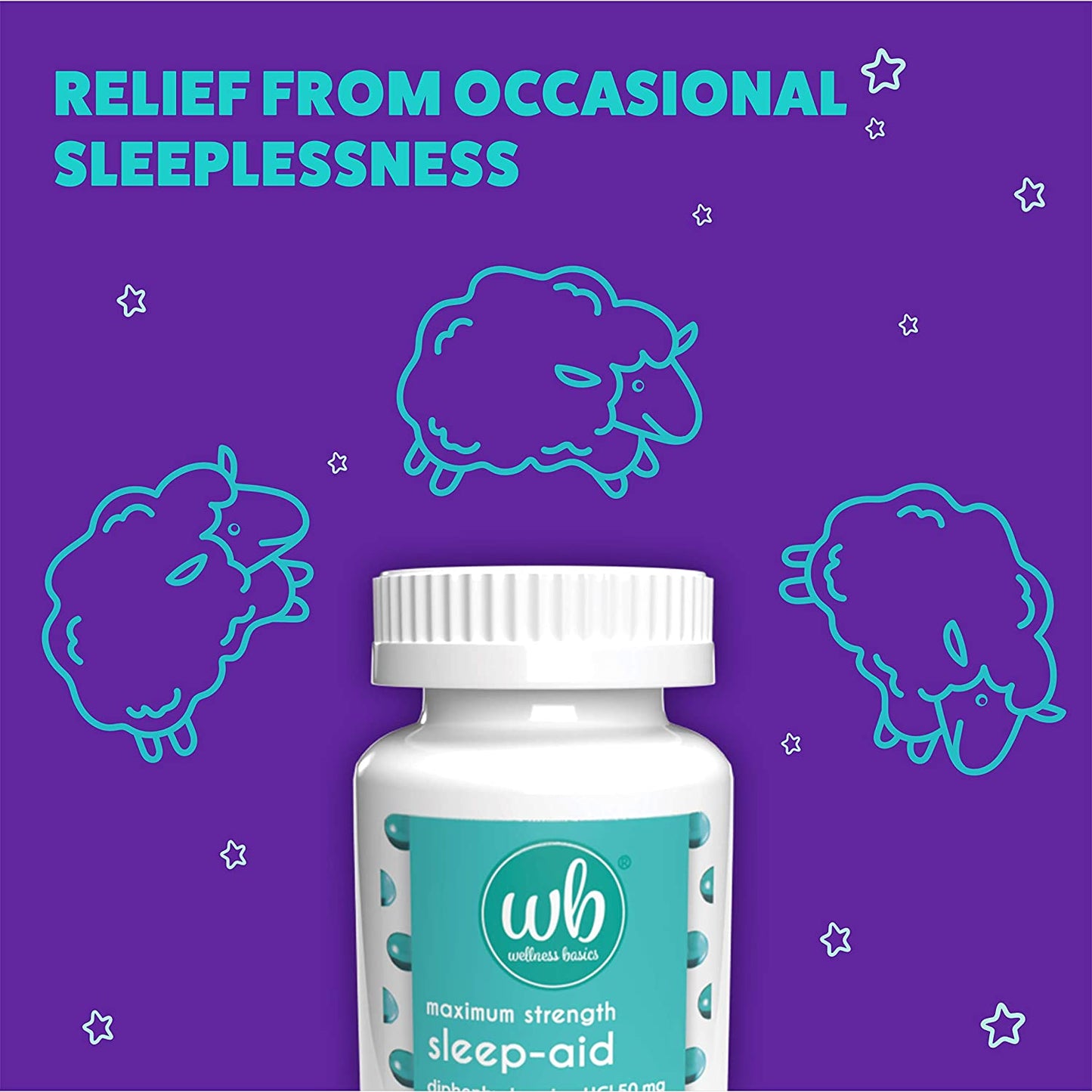 Wellness Basics Maximum Strength Sleep-Aid 50mg Nighttime Sleep Aid Non-Habit Forming, 96 Softgels