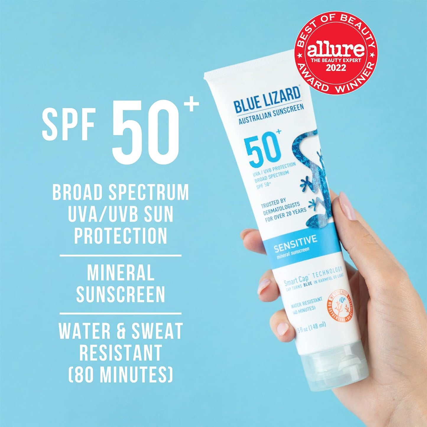 Blue Lizard Australian Sunscreen  UVA / AVB Protection SPF 50+ Sensitive Mineral Sunscreen 148ml