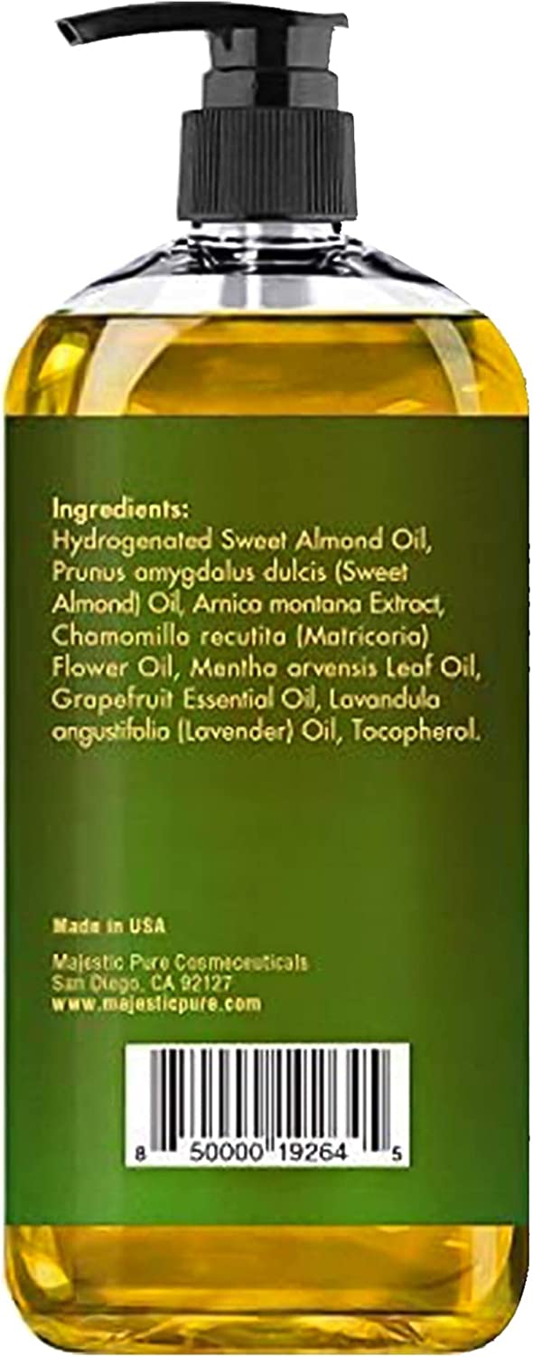 Majestic Pure Sore Muscle Massage Oil with Arnica Extract Chamomile and Lavender Extract (236 ml)
