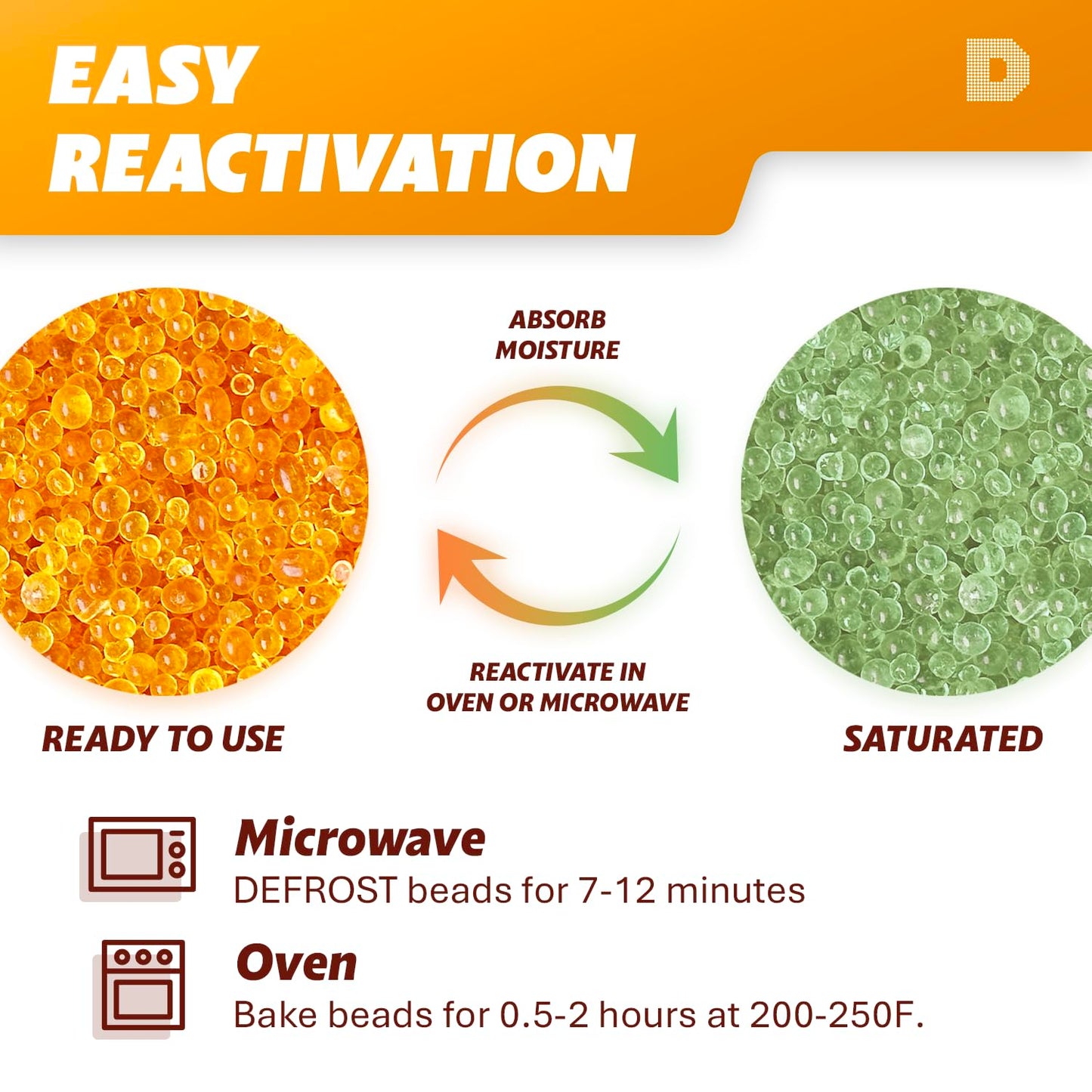 Dry&Dry Orange Indicating Silica Gel Cobalt Chloride Free, 2 lbs