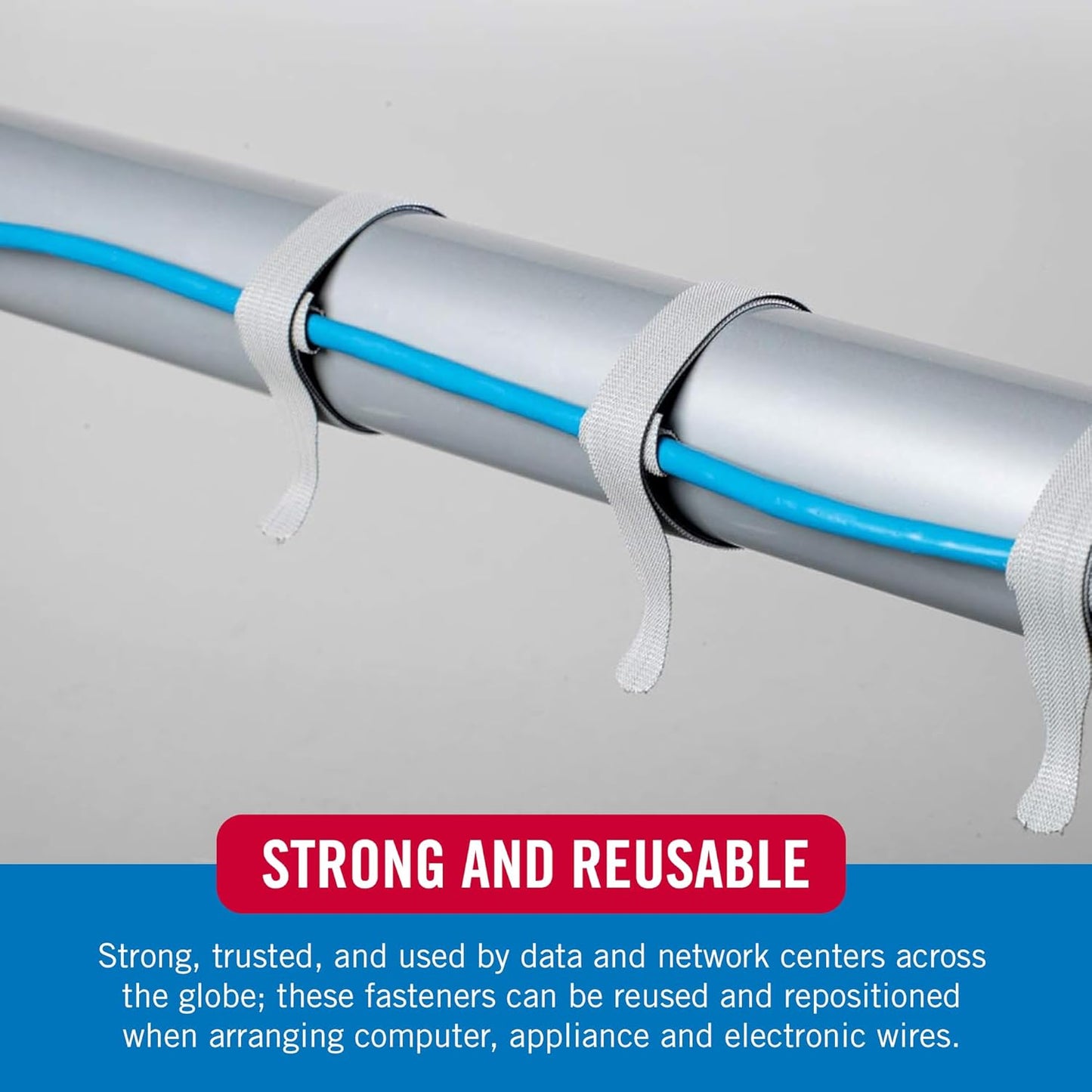 Velcro One-Wrap Thin Ties 8 x 1/2 in, Black, 100 Ties