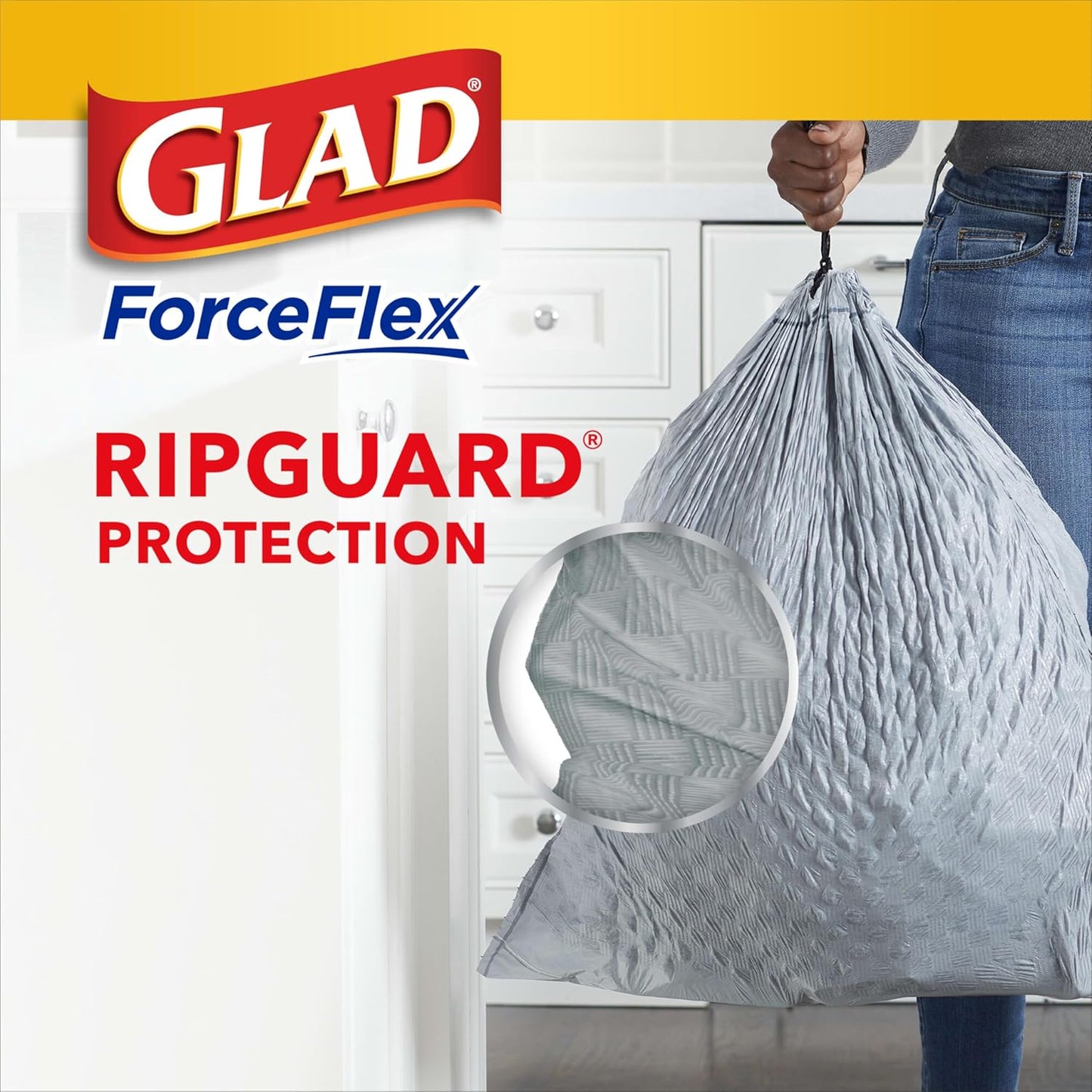 Glad Force Flex Tall Kitchen Drawstring Trash Bags 13 Gallon, Febreze Fresh Clean, 110 Bags