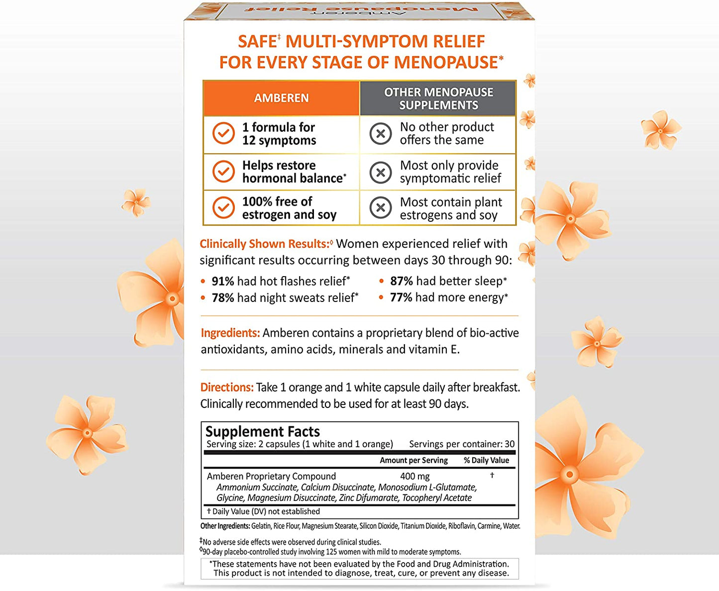 Amberen Multi-Symptom Menopause Relief Supplement, 60 Capsules, Clinically Shown to Relieve 12 Menopause Symptoms