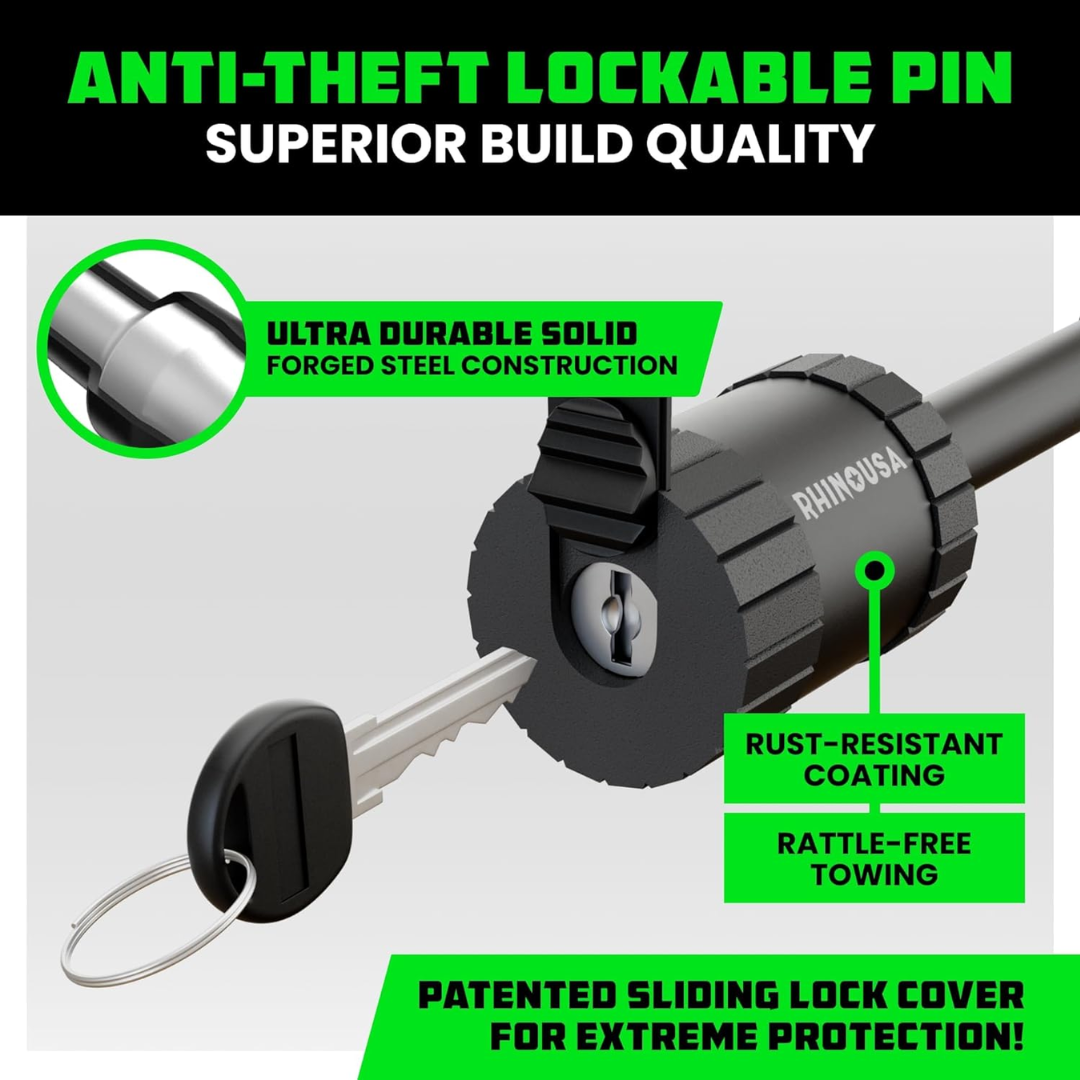 Rhino USA 5/8in Standard Locking Hitch Pin & 2 Keys, Black