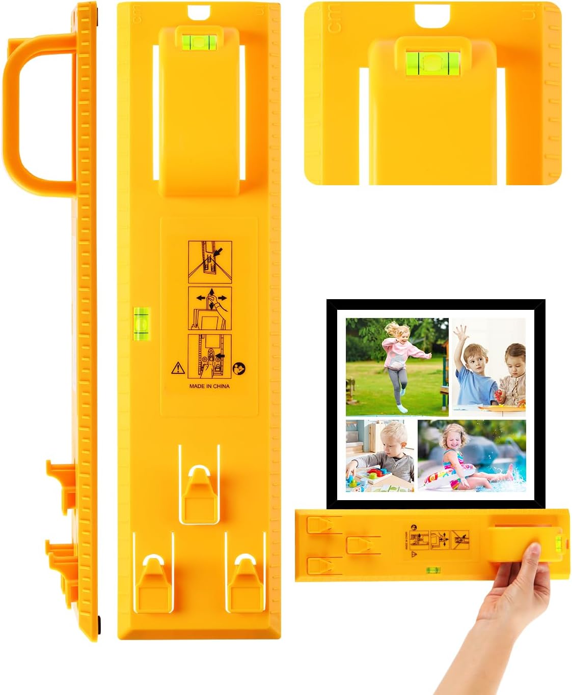 Picture Hanging Tool with Level, Goodsnova Photo Frame Hanging Tool for Easy Marking Position, (Yellow)