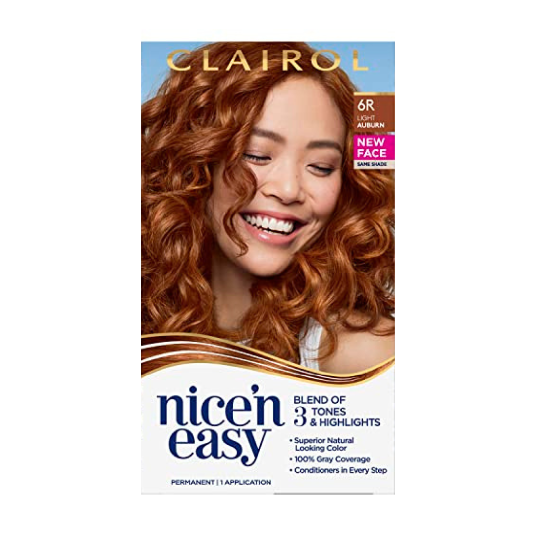 Clairol Nice'n Easy Blend of 3 Tones & Highlight Permanent Hair Dye (6R Light Auburn) 1 Application