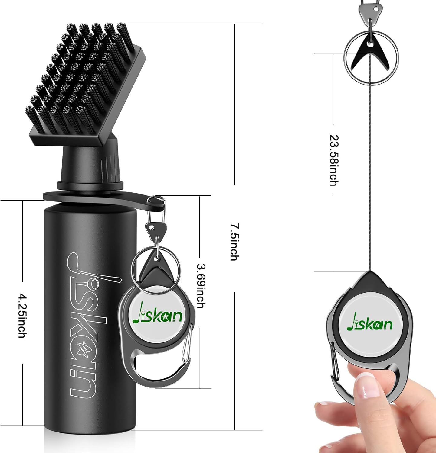 Jiskan Pro Golf Club Brush Cleaner With Retainer Clip And Squeeze Water Bottle 7.5 Inches Holds