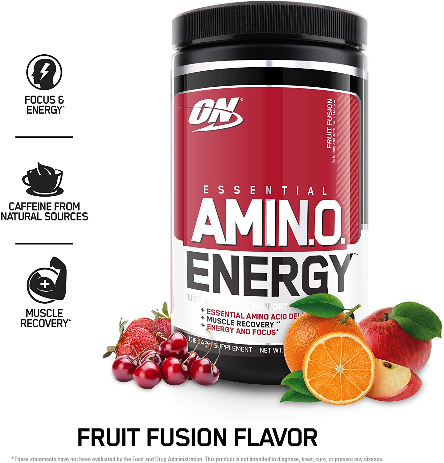 Optimum Nutrition Essential Amino Energy Pre Workout with Green Tea, BCAA, Amino Acids, Keto Friendly, Green Coffee Extract, Powder, Fruit Fusion Flavor, 30 Servings 9.5 oz
