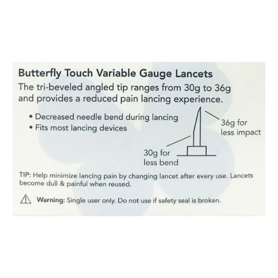 Genteel Butterfly Touch Lancets Variable 30-36 Gauge, 100 Single Use Sterile Lancets