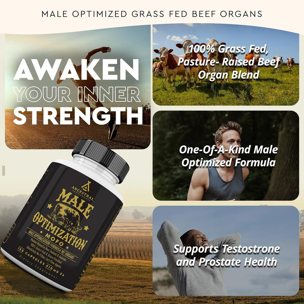 Ancestral Male Optimization Formula Pasture Raised 410MG EA Dietary Supplement, 180 Capsules
