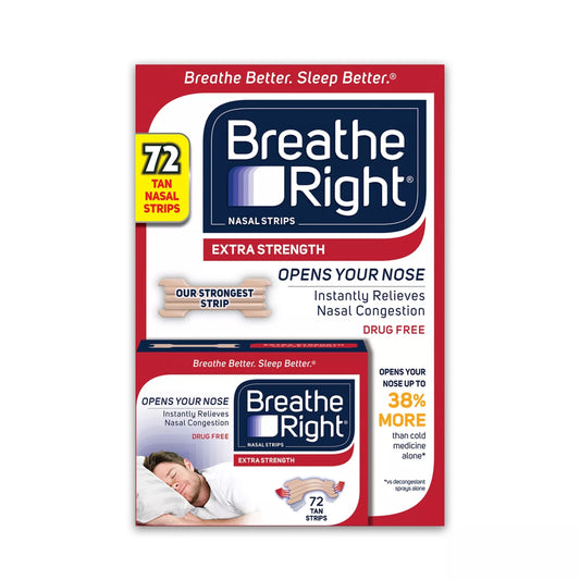 Breathe Right Nasal Strips Extra Strength For Nasal Congestion Drug-Free (72 Tan Strips)