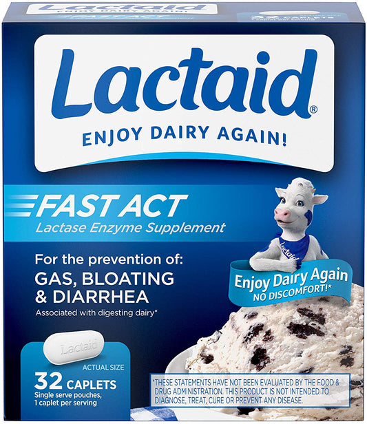 Lactaid Fast Act Lactase Enzyme Supplement Prevent Gas Bloating & Diarrhea - 32 Caplets