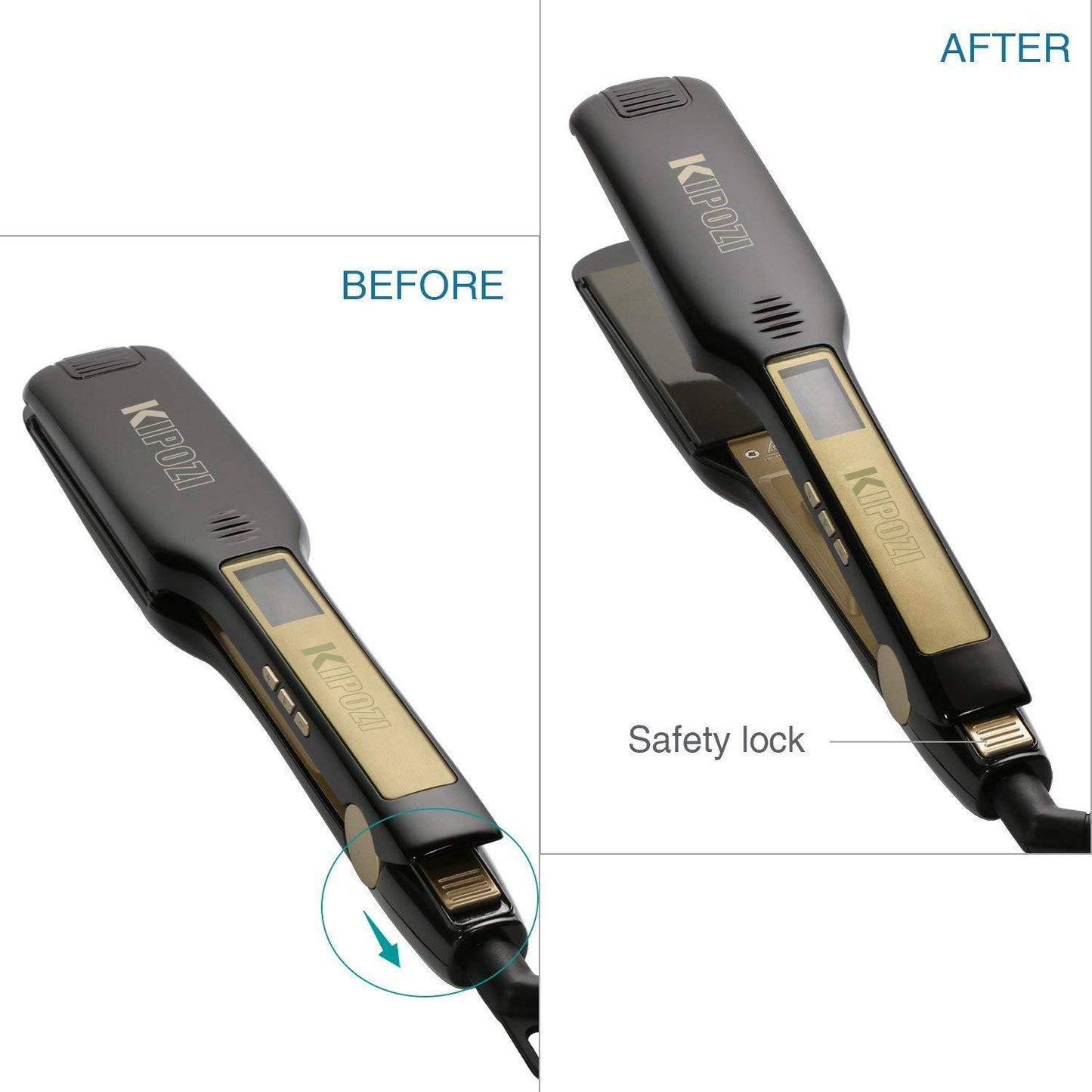 KIPOZI Professional Titanium Flat Iron Hair Straightener with Digital LCD Display Dual Voltage Instant Heat Up1.75 inch (Wide Black) K-139