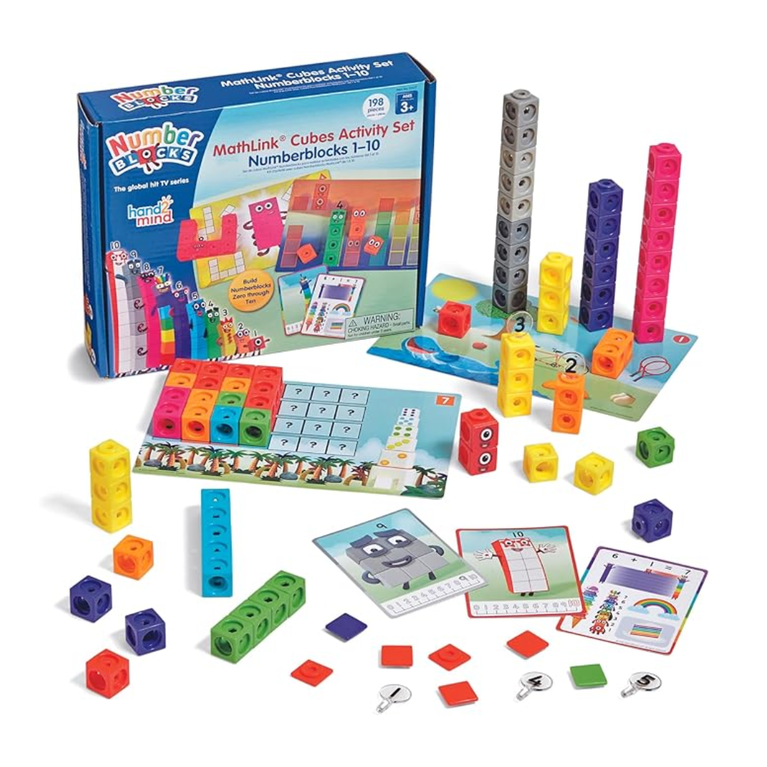 Hand2Mind Number Blocks MathLink Cubes 1-10 Activity Set, Ages 3+