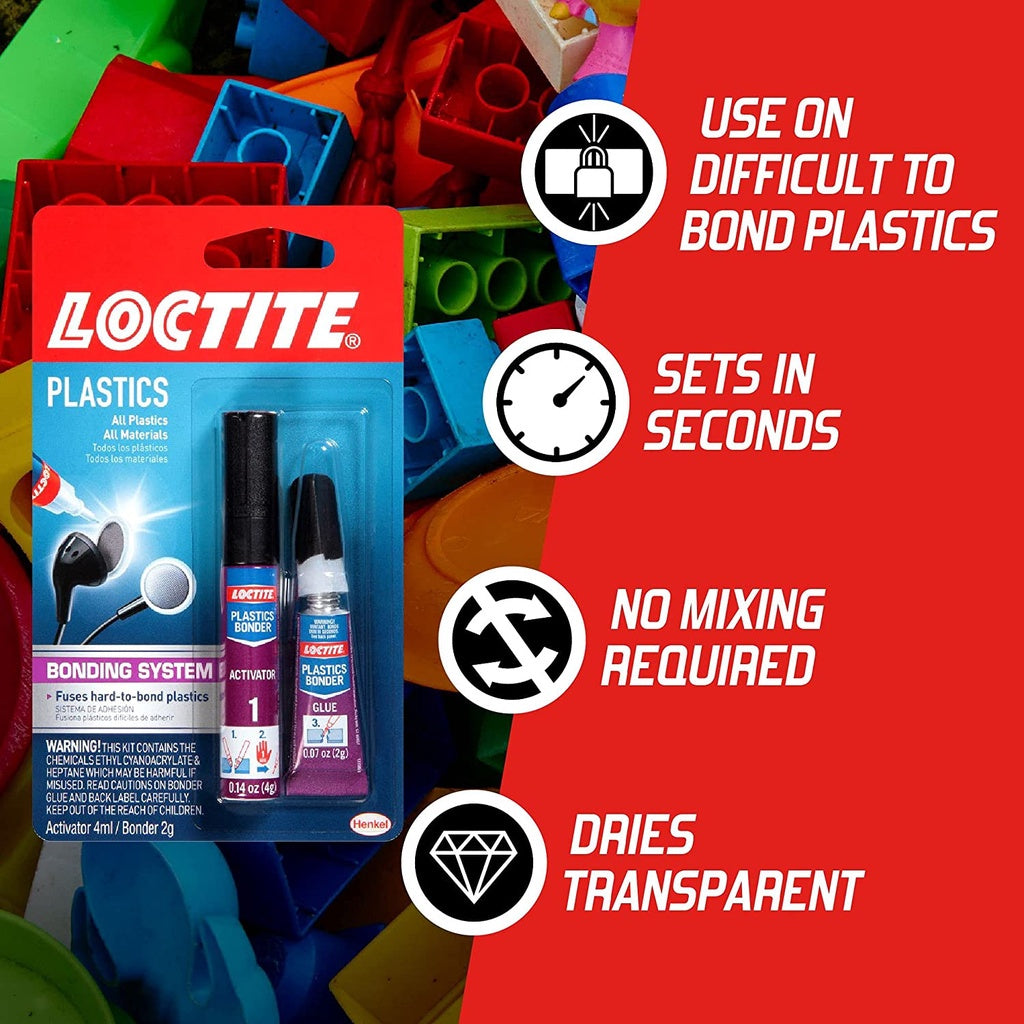 Loctite Super Glue Plastics Bonding System, 2g Plastics Bonder & 4g Activator