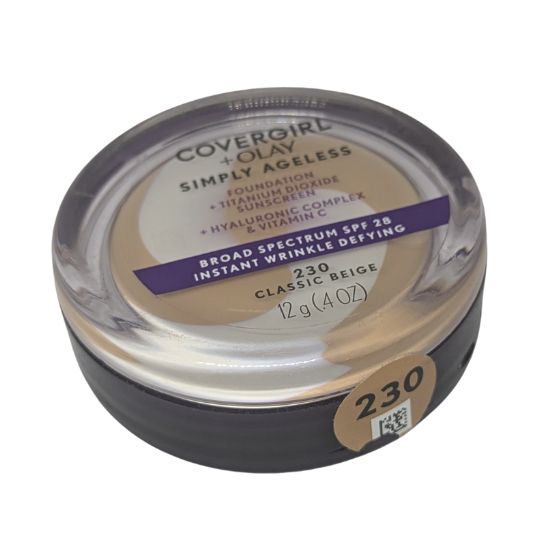 Covergirl + Olay Simply Ageless Foundation with Broad Spectrum SPF 28 Wrinkle Defying, 230 Classic Beige, 12 g