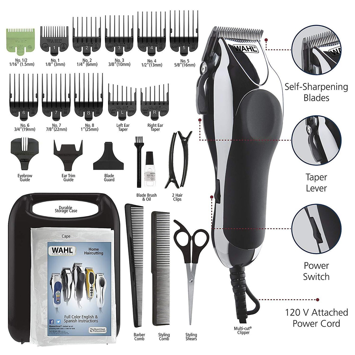 Wahl Chrome Pro Complete Haircutting Kit for Men – Powerful Total Body Clipping, Trimming, & Grooming - Model 79524-2501