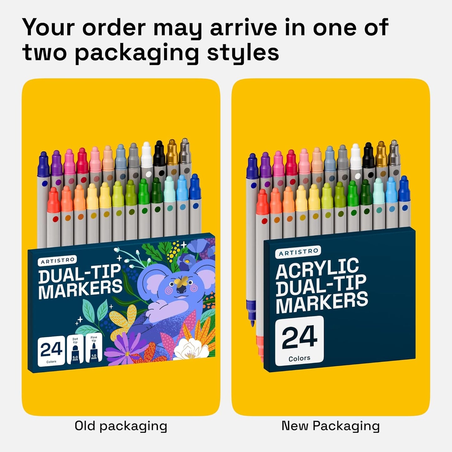 Artistro Acrylic Dual-Tip Markers, Dot and Fine Tip, 24 Colors