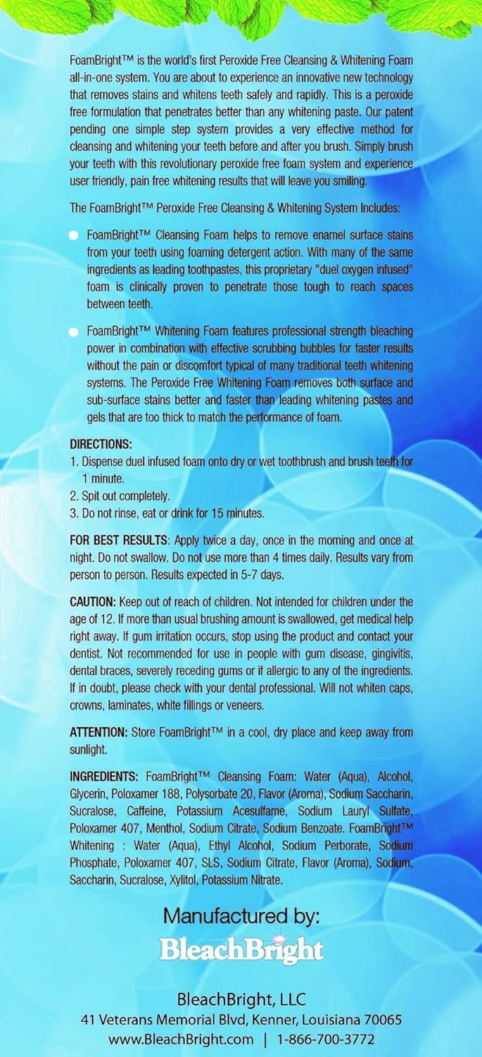 Foam Bright All-In-One Teeth Whitening System Advanced Cleansing and Whitening Formula, 50 ml / 1.69 oz.