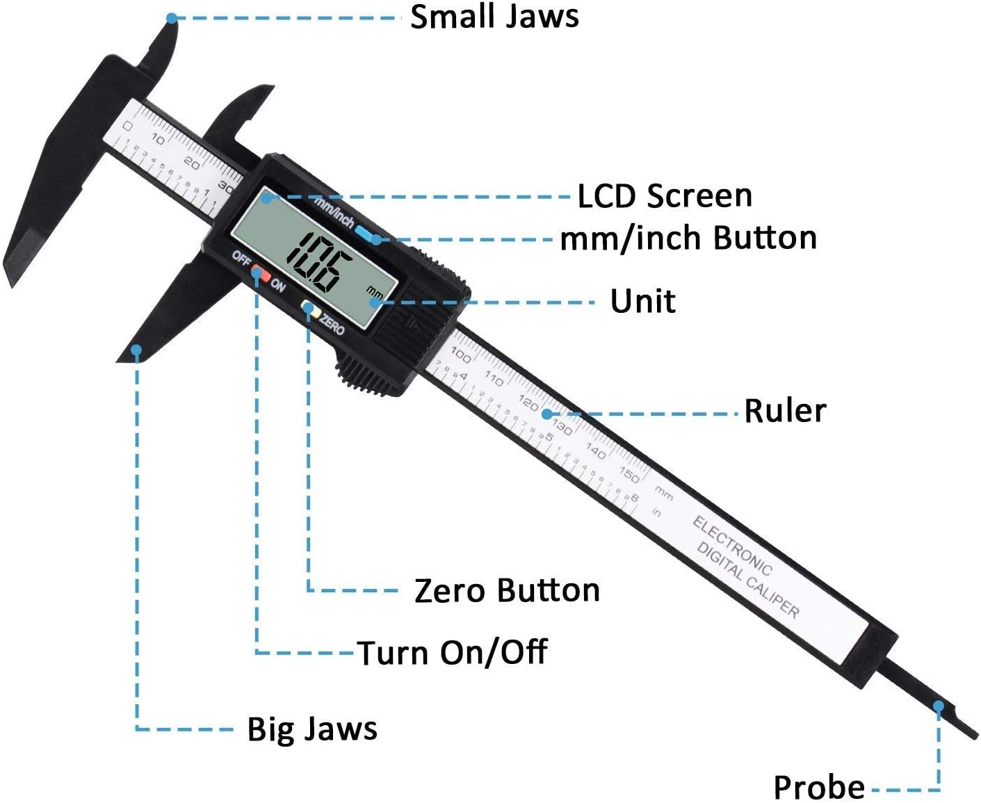 Adoric Digital Caliper, 0-6" Calipers Measuring Tool - With LED Screen