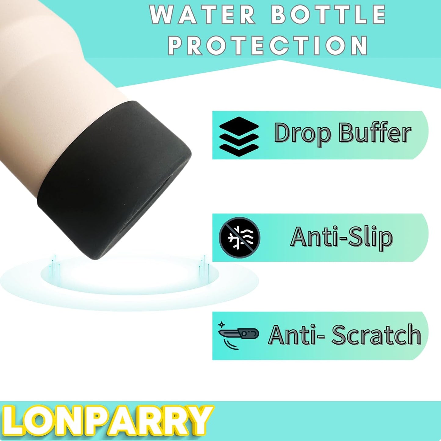 Lonparry Black Silicone Boot for Tumblers 2.9-2.95 inch, 2-Pack