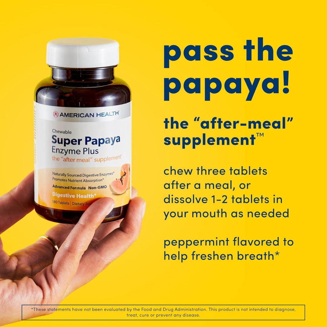 American Health Chewable Super Papaya Enzyme Plus Supplement, 360 Tablets