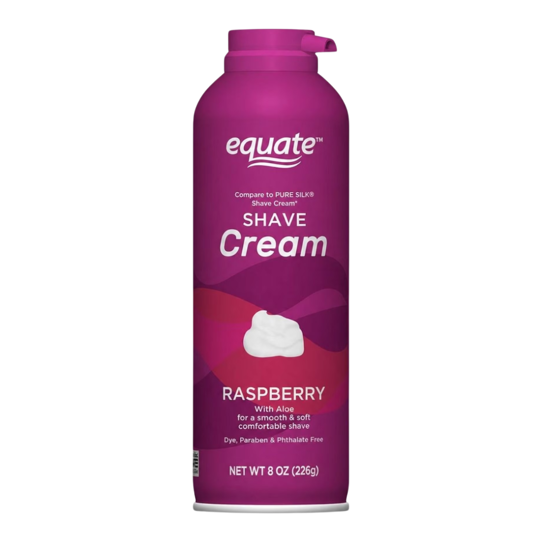 Equate Shave Cream Raspberry with Aloe, 8 oz / 226 g (NO CAP)