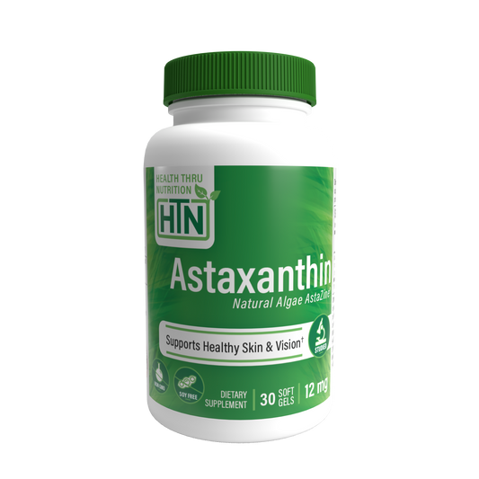 Health Thru Nutrition Astaxanthin 12mg (as AstaZine Organic Algae) NON-GMO) 30 Softgels Healthy Skin and Vision