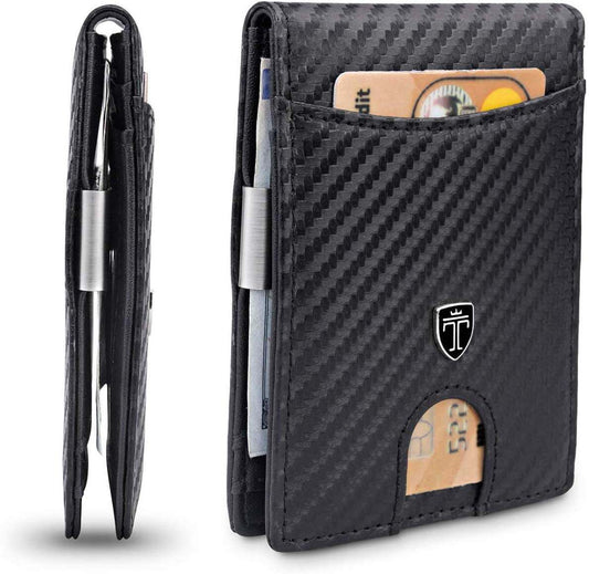 TRAVANDO Slim Wallet with Money Clip, Bifold for Men with Gift Box (Carbon)