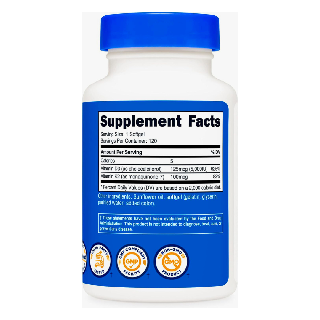 Nutricost Vitamin K2 + Vitamin D3 Supplement 120 Softgels