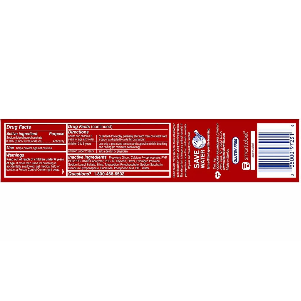 Colgate Optic White Advanced Deeply Whitens Anticavity Toothpaste Enamel Safe Sparkling White 4.2 oz