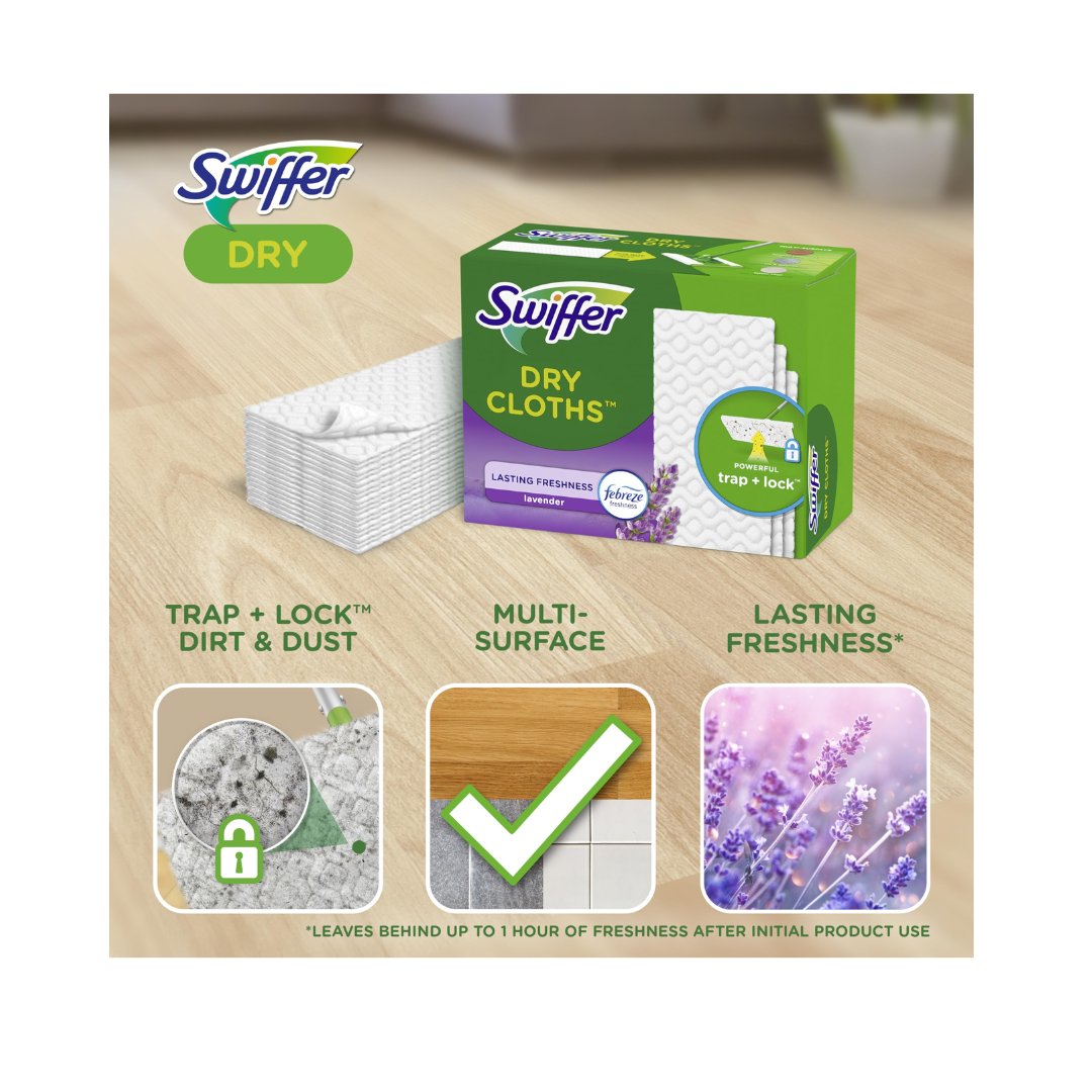 Swiffer Dry Sweeping Clothes, Febreze Freshness Lavender Scent, 52 Pieces