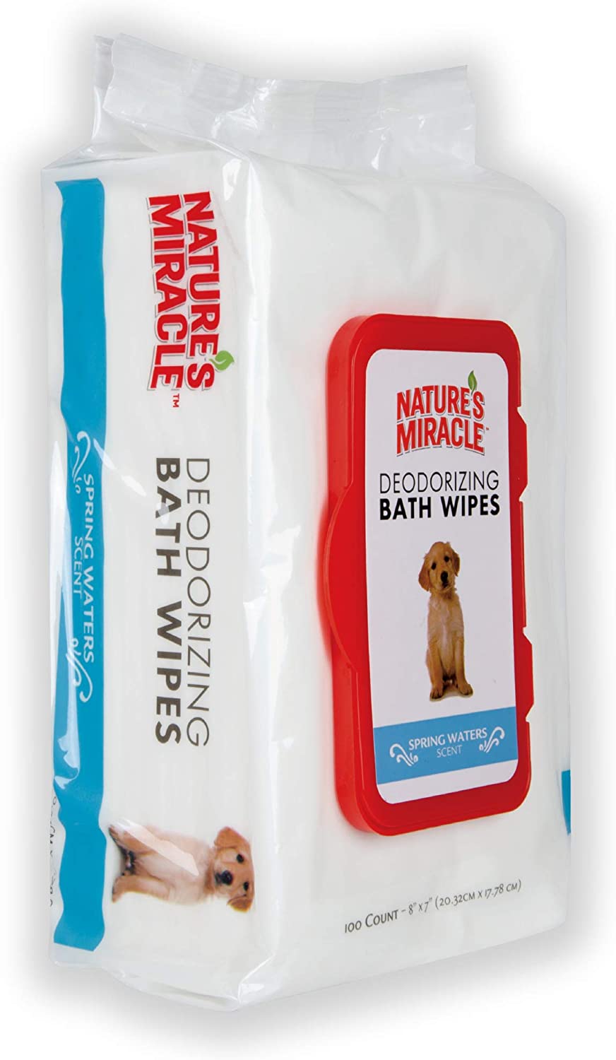 Nature's Miracle Deodorizing Bath Wipes for Dogs, 100 Count, Spring Waters