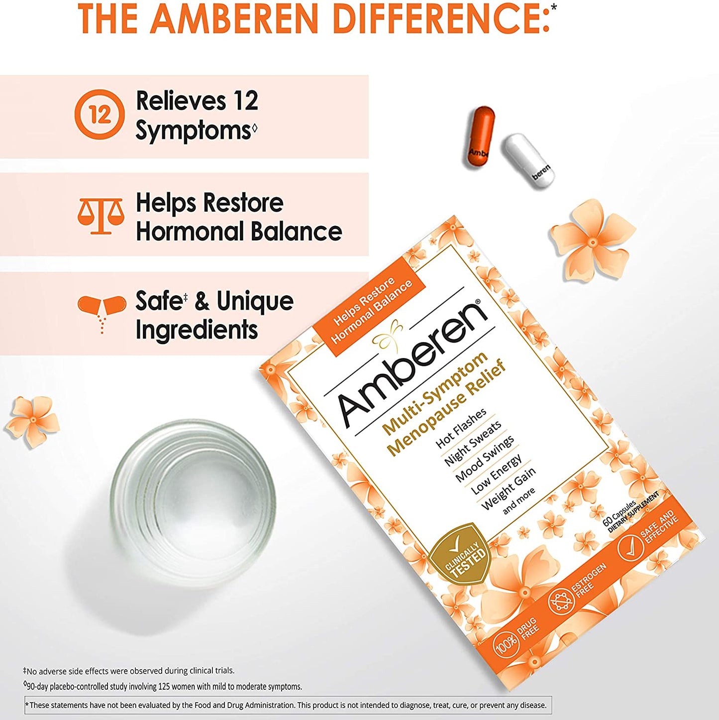 Amberen Multi-Symptom Menopause Relief Supplement, 60 Capsules, Clinically Shown to Relieve 12 Menopause Symptoms