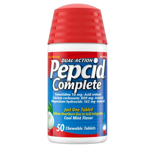 Pepcid Complete Acid Reducer + Antacid Cool Mint Flavor, 50 Chewable Tablets