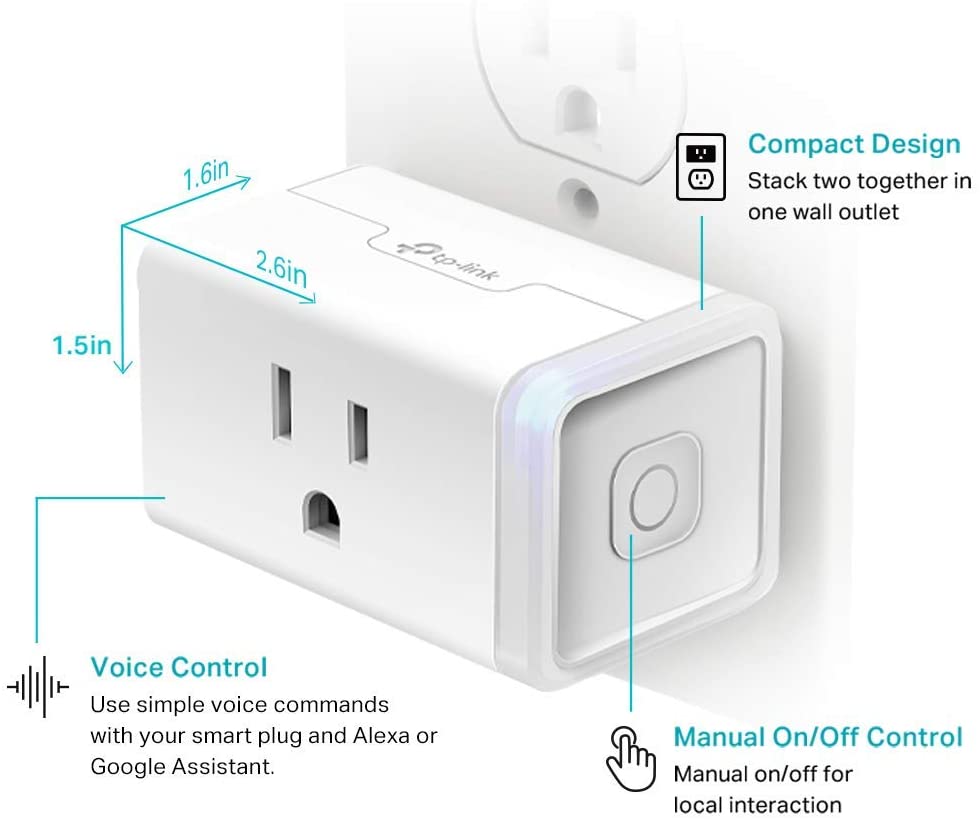 Kasa Smart Wi-Fi Plug Mini, Compatible with Alexa & Google Home – 2 Plug (HS103P2) 120 V