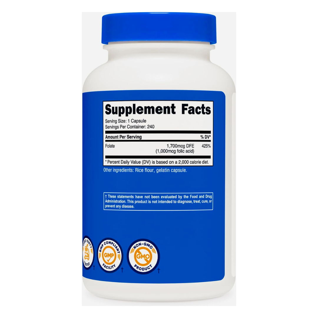 Nutricost Folic Acid Vitamin B9 1000mcg Supplement 240 Capsules