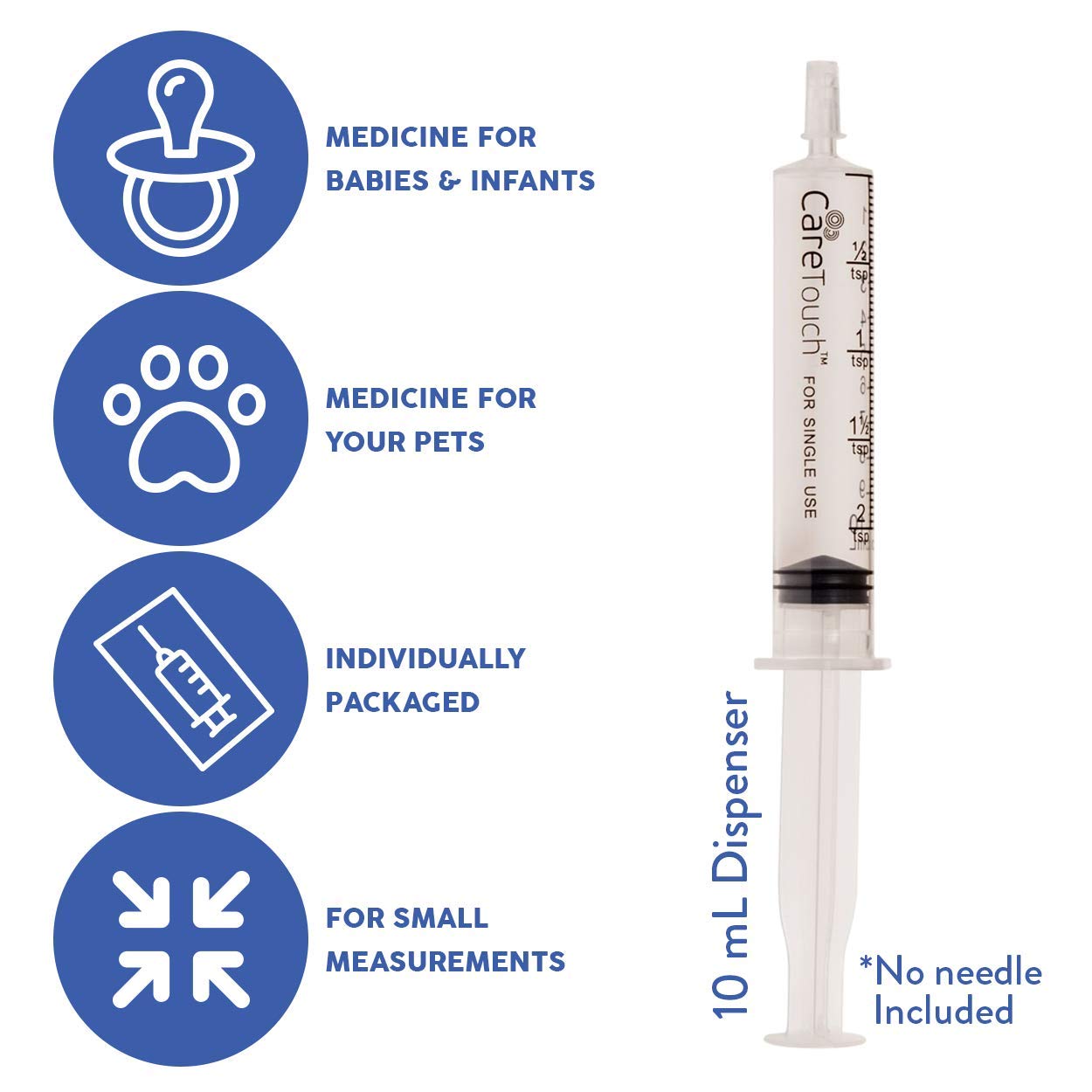 Care Touch 10ml Oral Syringe for Single Use with Covers, 15 Syringes