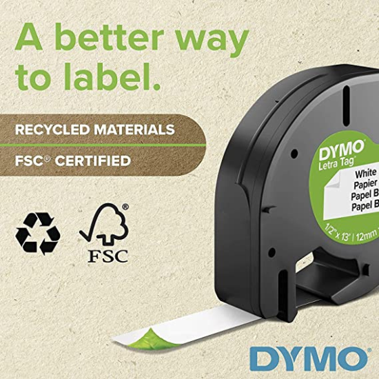 Dymo LetraTag Label Refills 1/2" x 13ft White Paper Tape 2Pack (10697)