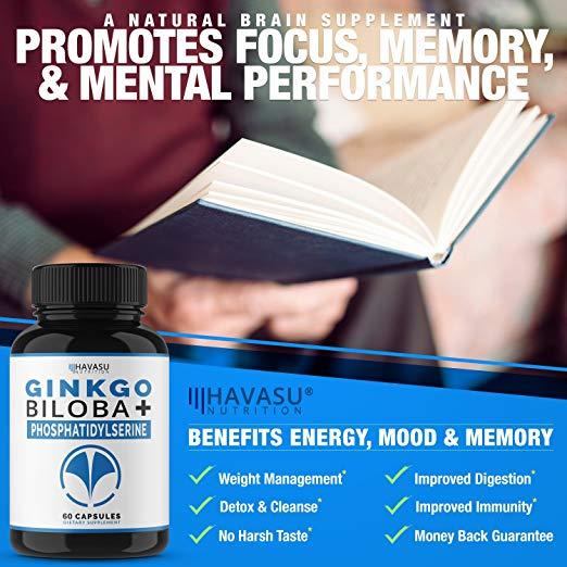 Havasu Nutrition Ginkgo Biloba + Phosphatidylserine for Brain Support (60 Capsules)