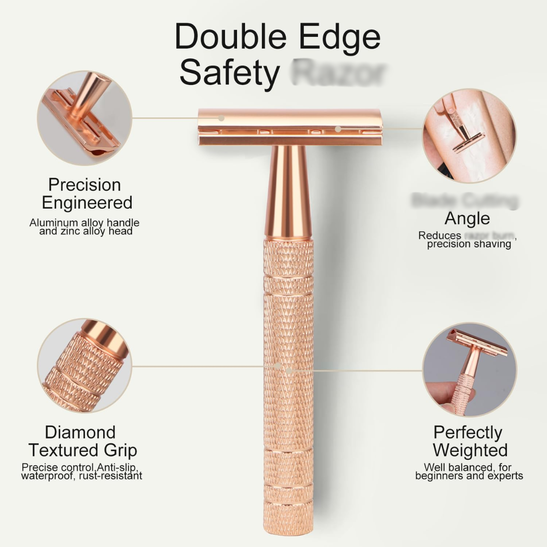 Bulimica Safety Razor with 10 Platinum-Coated Stainless Steel Blades, Rose Gold