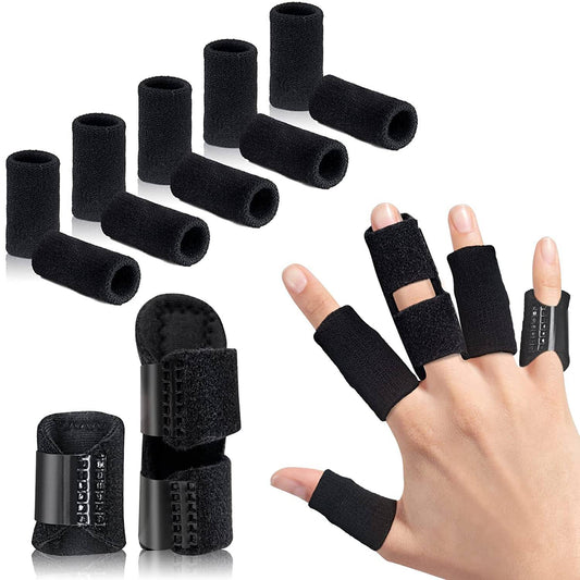 Ednyzakrn Sports Protect Finger Splint Black 2 Set of Trigger Finger Brace + 10 Nylon Sleeves