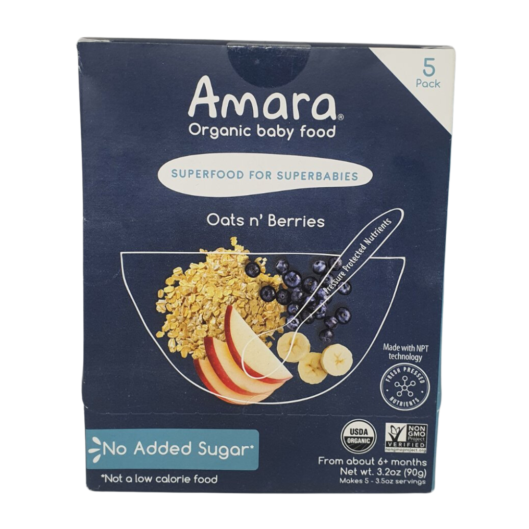 Amara Organic 6 Months+ Baby Food No Added Sugar Oats n' Berries 0.63 Oz / 18g