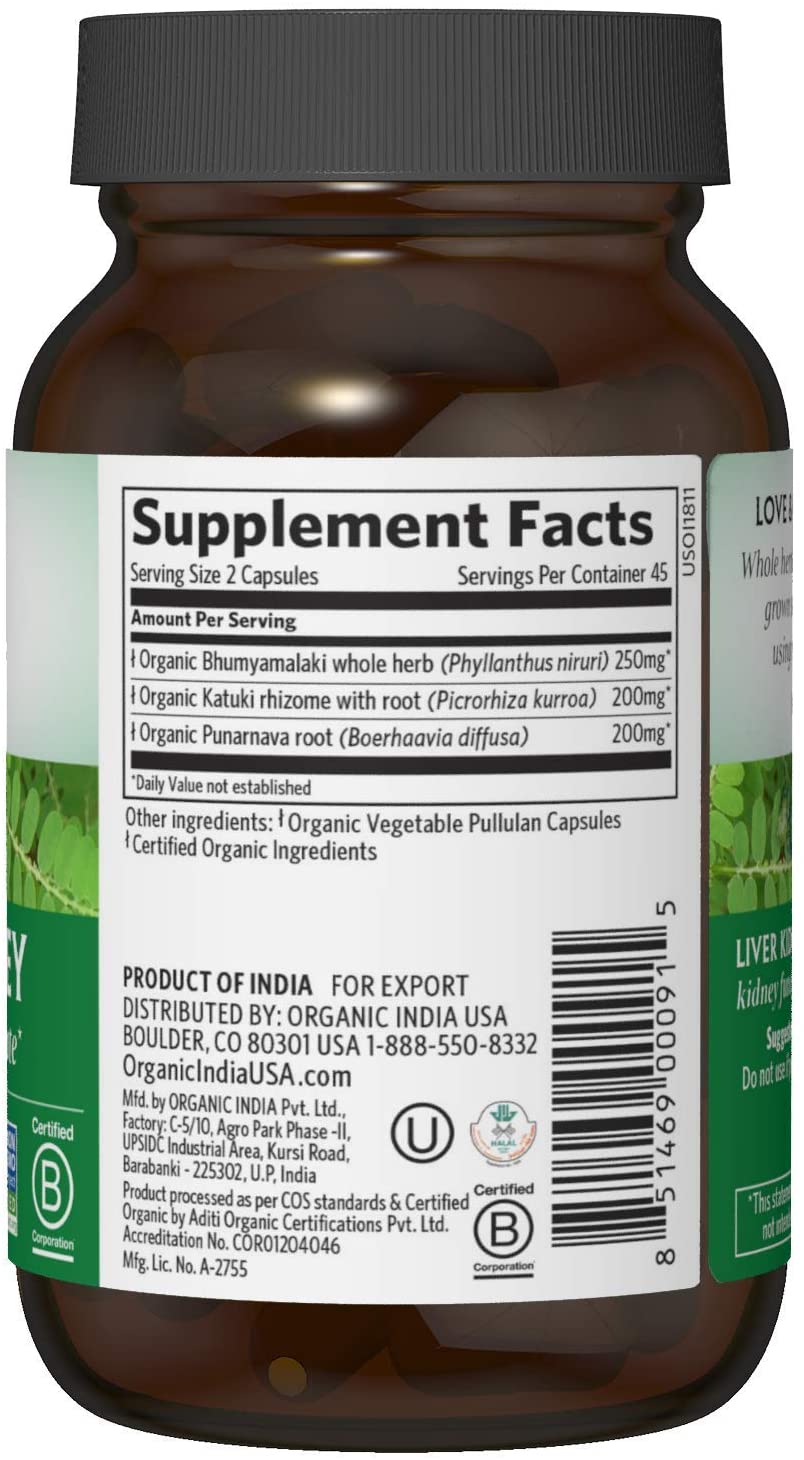 Organic India Liver Kidney Detoxify & Rejuvenate Herbal Supplement 180 Veg Caps